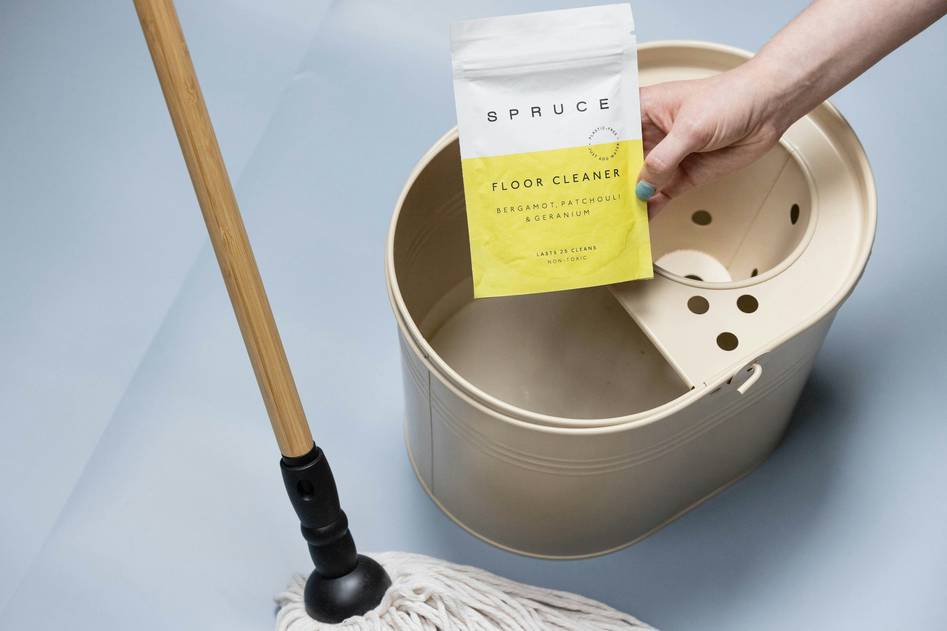 Sustainable cleaning setup with eco-friendly mop pads